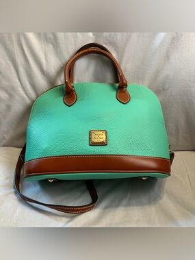 Dooney Bourke Pebble Grain Leather Jade Zip Zip Satchel  Turquoise